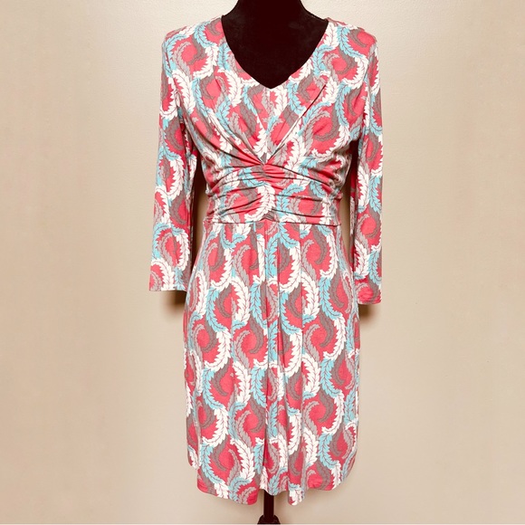 BODEN Women's Sz 10 Marion Coral Leaf Jersey Knit Twist Dress - Picture 6 of 12